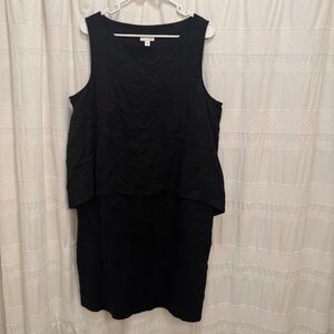 J. Jill Pure Jill Linen Dress Black Womens Large Layered Tiered 100% Linen